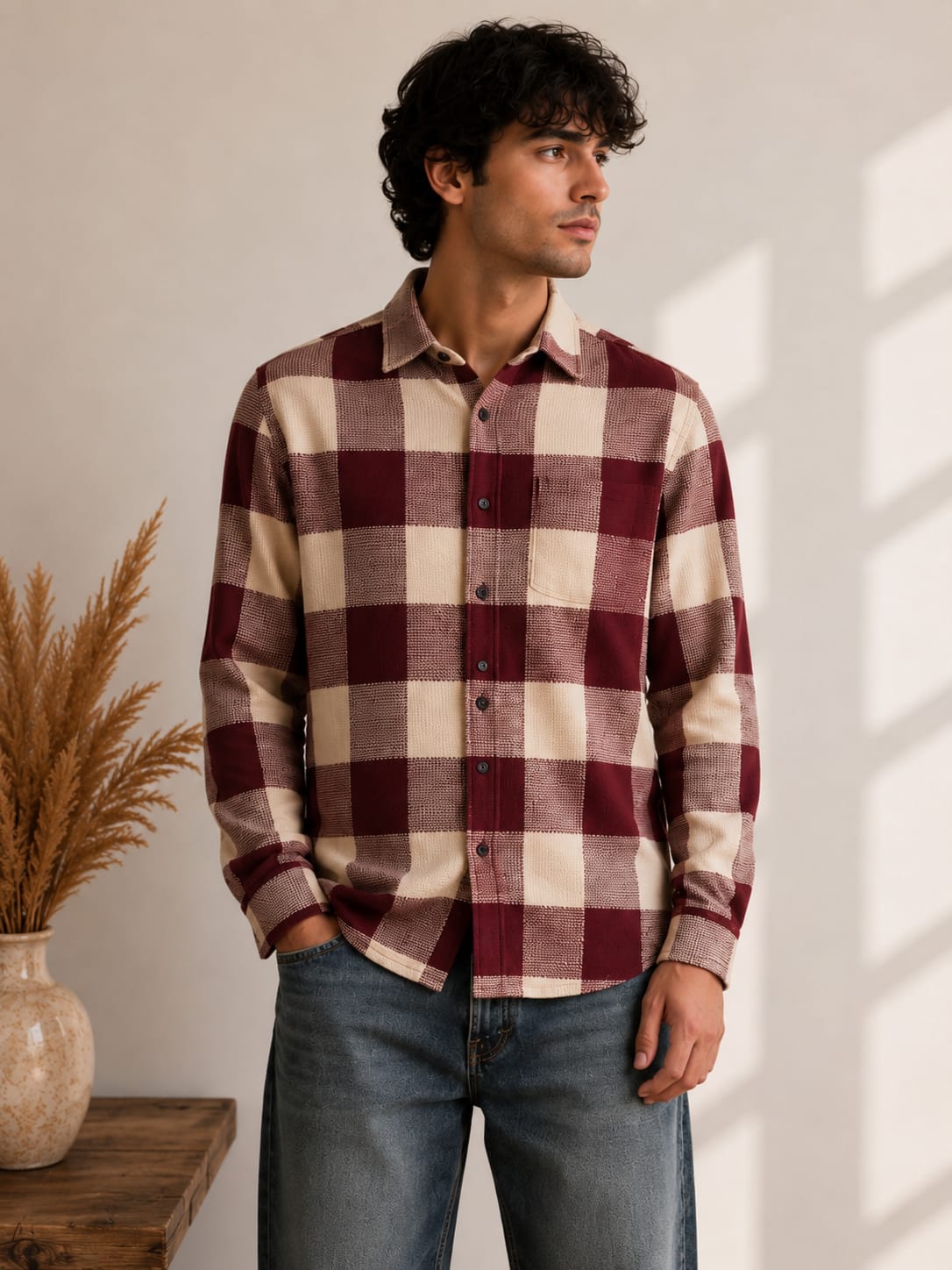 Men's Premium Maroon Checkered Casual Shirt