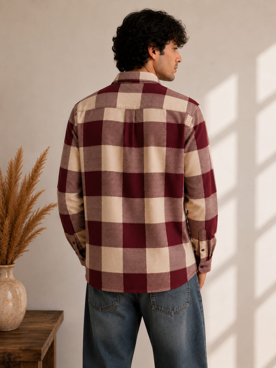 Men's Premium Maroon Checkered Casual Shirt