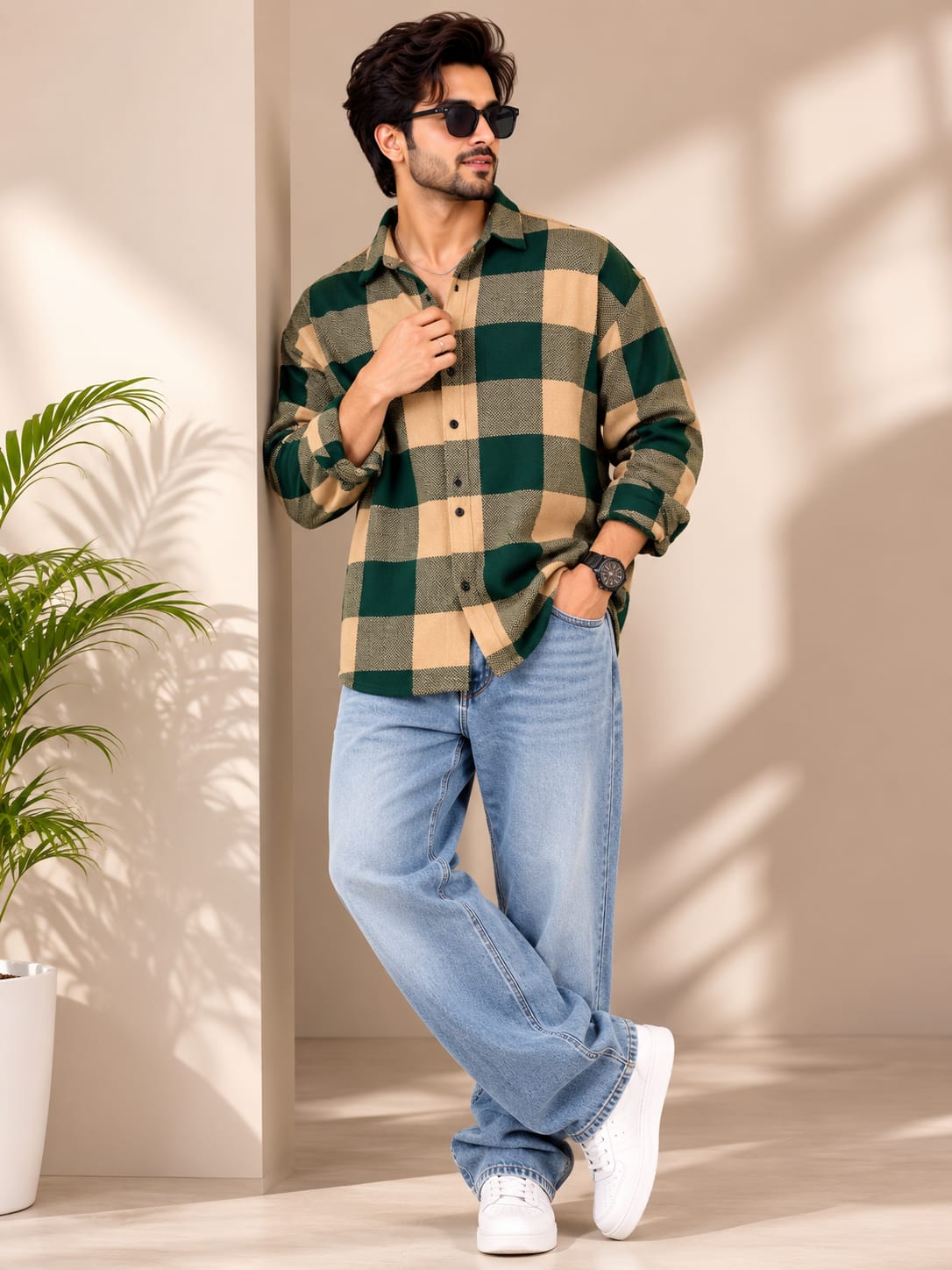 Men's Premium Green Checkered Casual Shirt