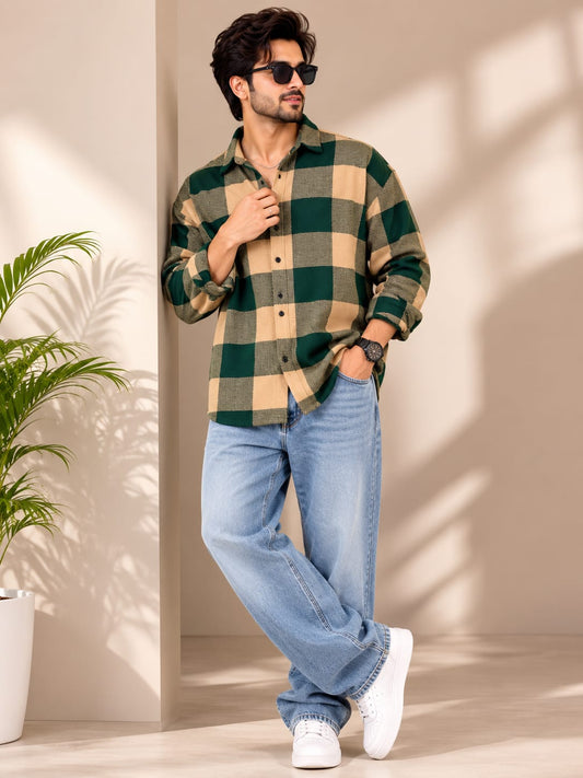Men's Premium Green Checkered Casual Shirt