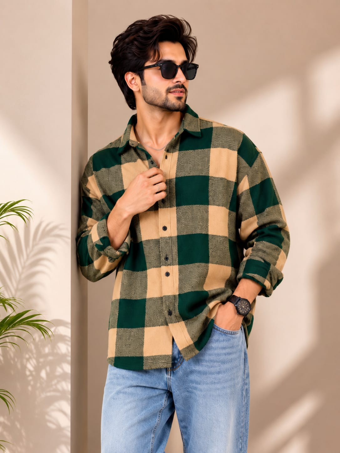 Men's Premium Green Checkered Casual Shirt