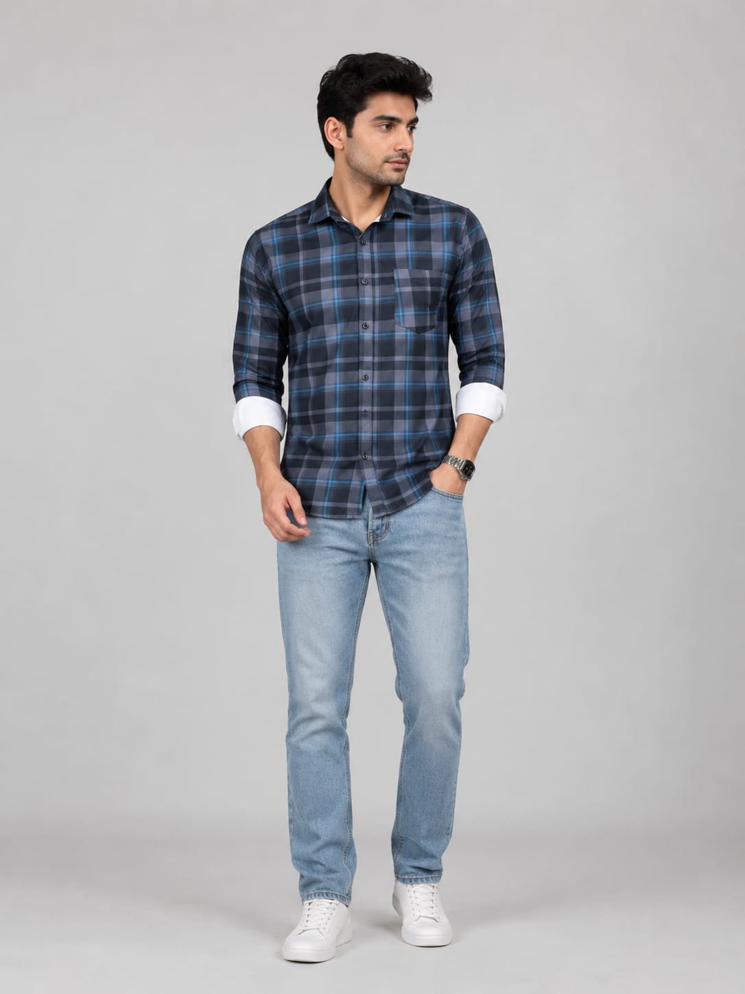 Premium Blue Checkered Casual Shirt