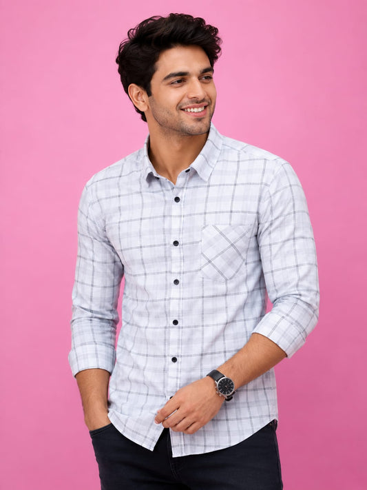 Premium White Checked Casual Shirt