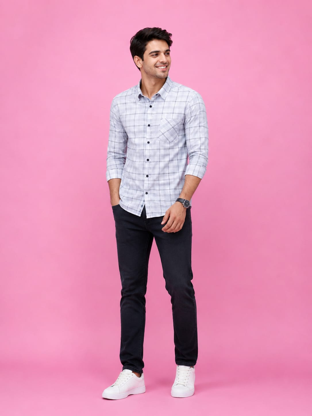 Premium White Checked Casual Shirt