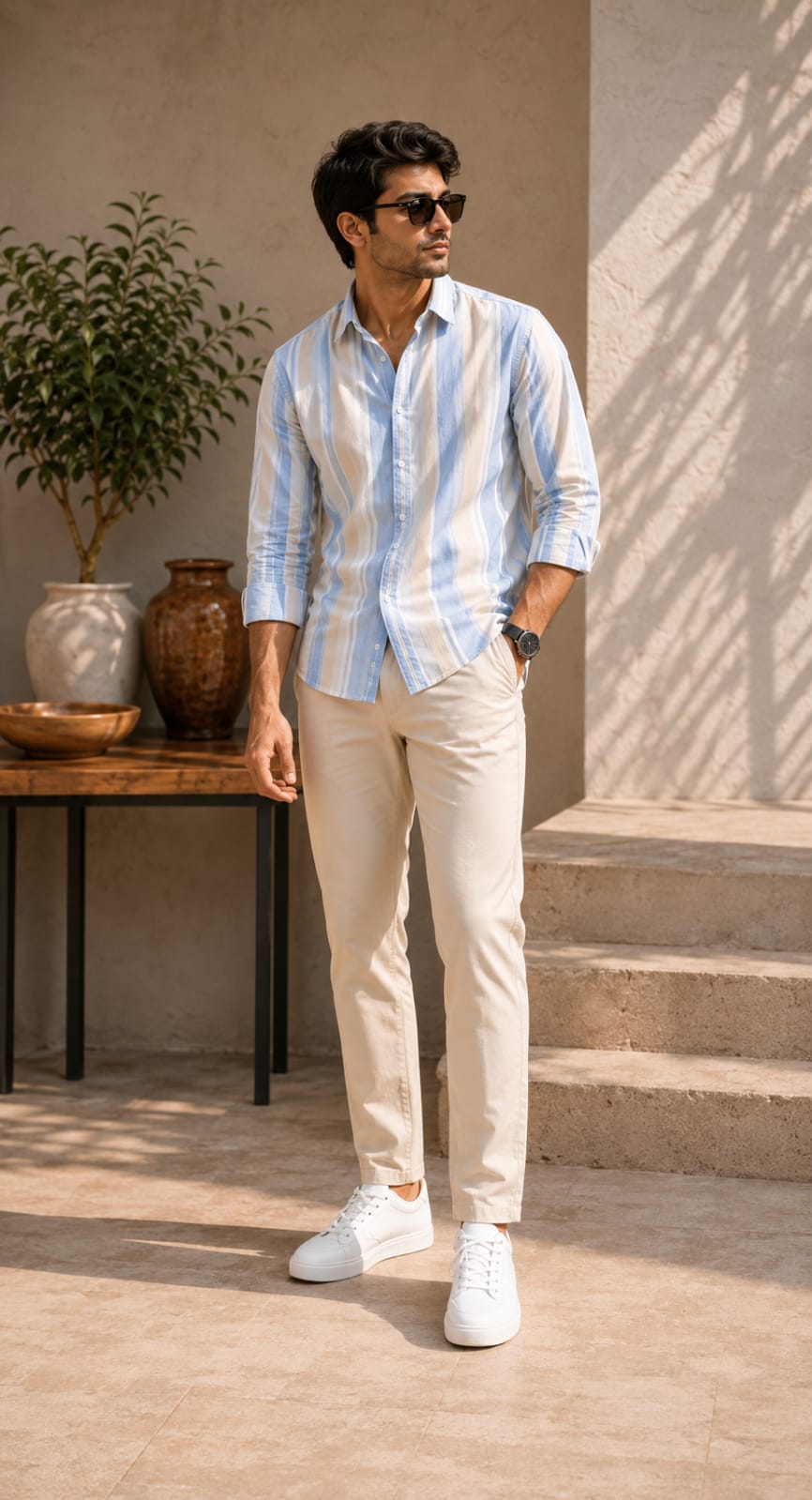 Premium Sky Blue Striped Casual Shirt