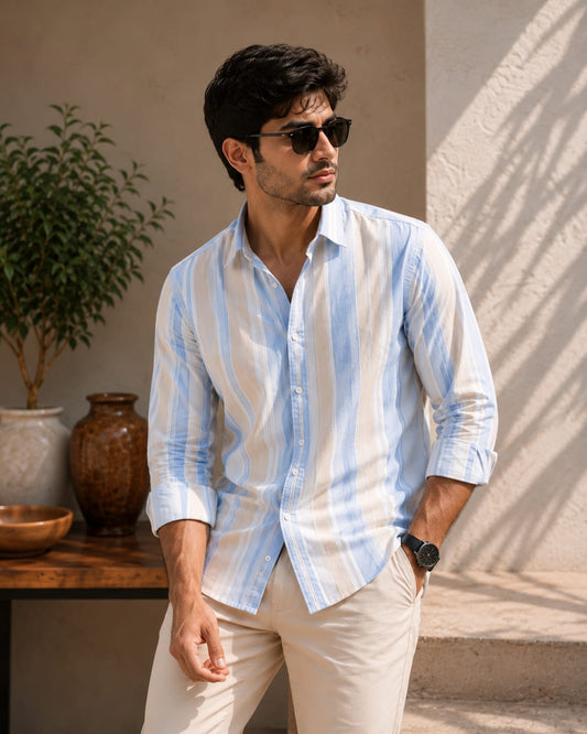 Premium Sky Blue Striped Casual Shirt
