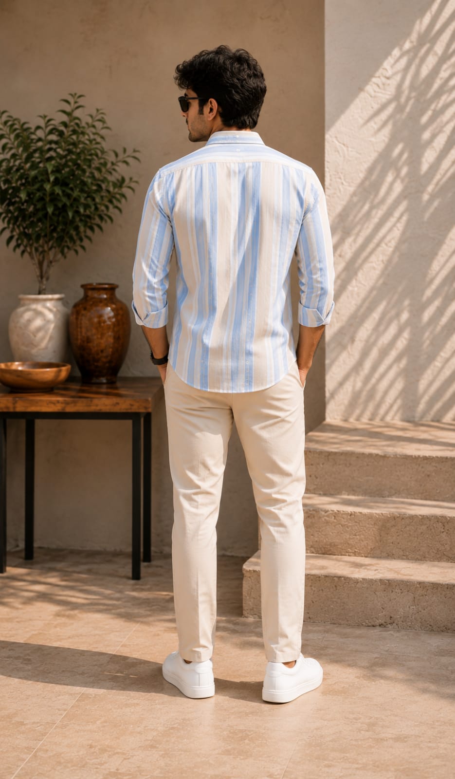 Premium Sky Blue Striped Casual Shirt