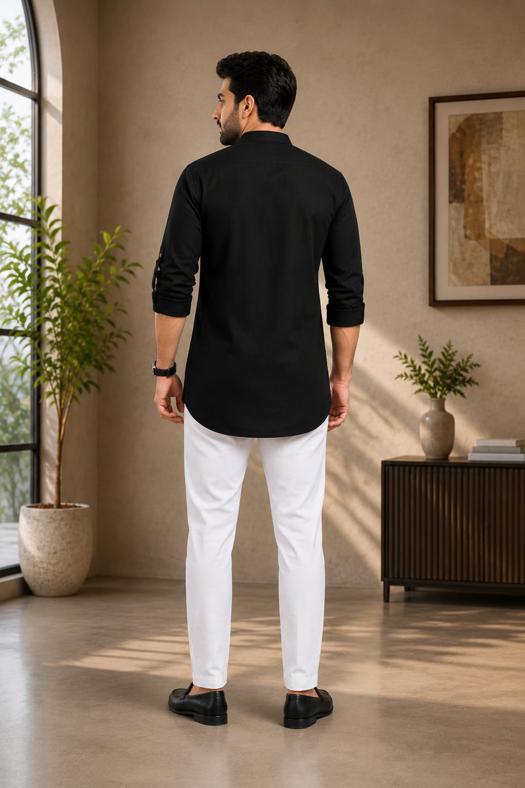 Men's Premium Black Embroidered Cotton Kurta