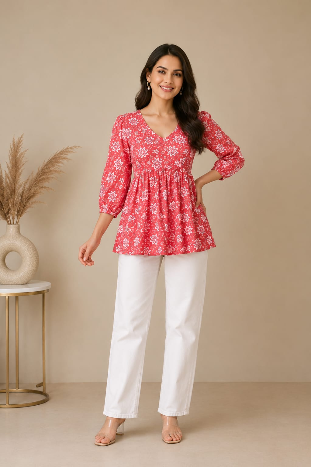 NEW ARRIVAL | Coral Pink Floral Peplum Top