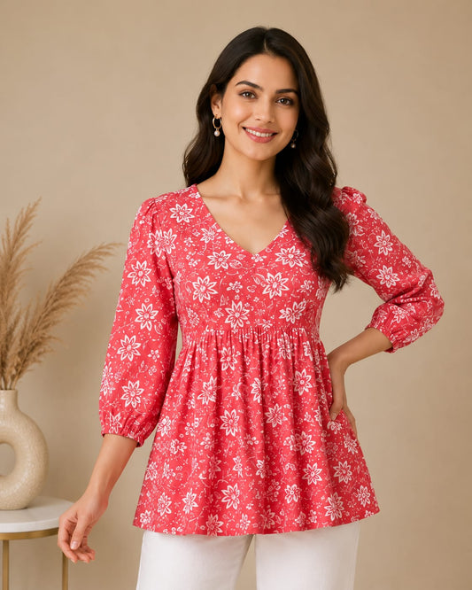 NEW ARRIVAL | Coral Pink Floral Peplum Top