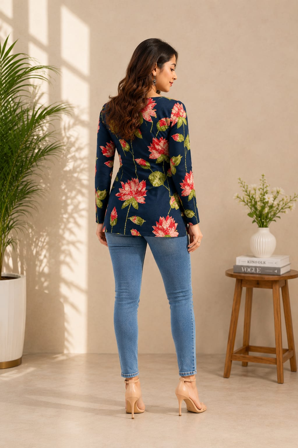NEW ARRIVAL | Navy Blue Floral Square Neck Top