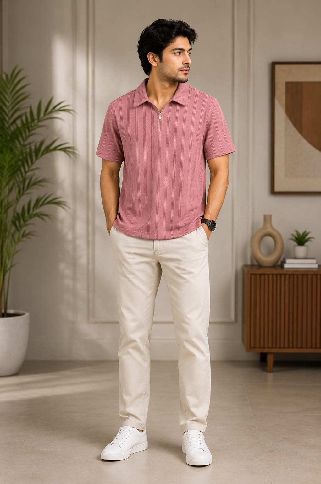 Premium Textured Zip Polo T-Shirt