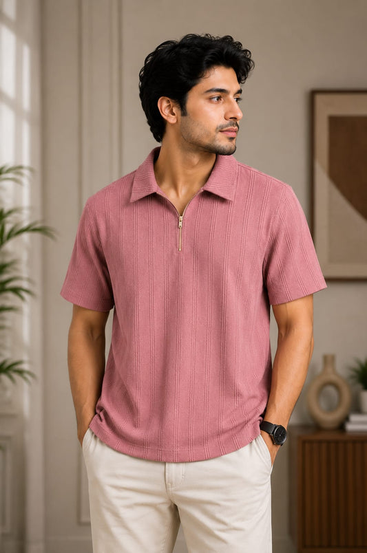 Premium Textured Zip Polo T-Shirt