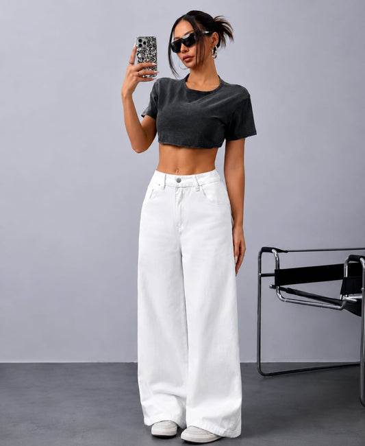 New Arrival – Premium White Wide Leg Denim Jeans