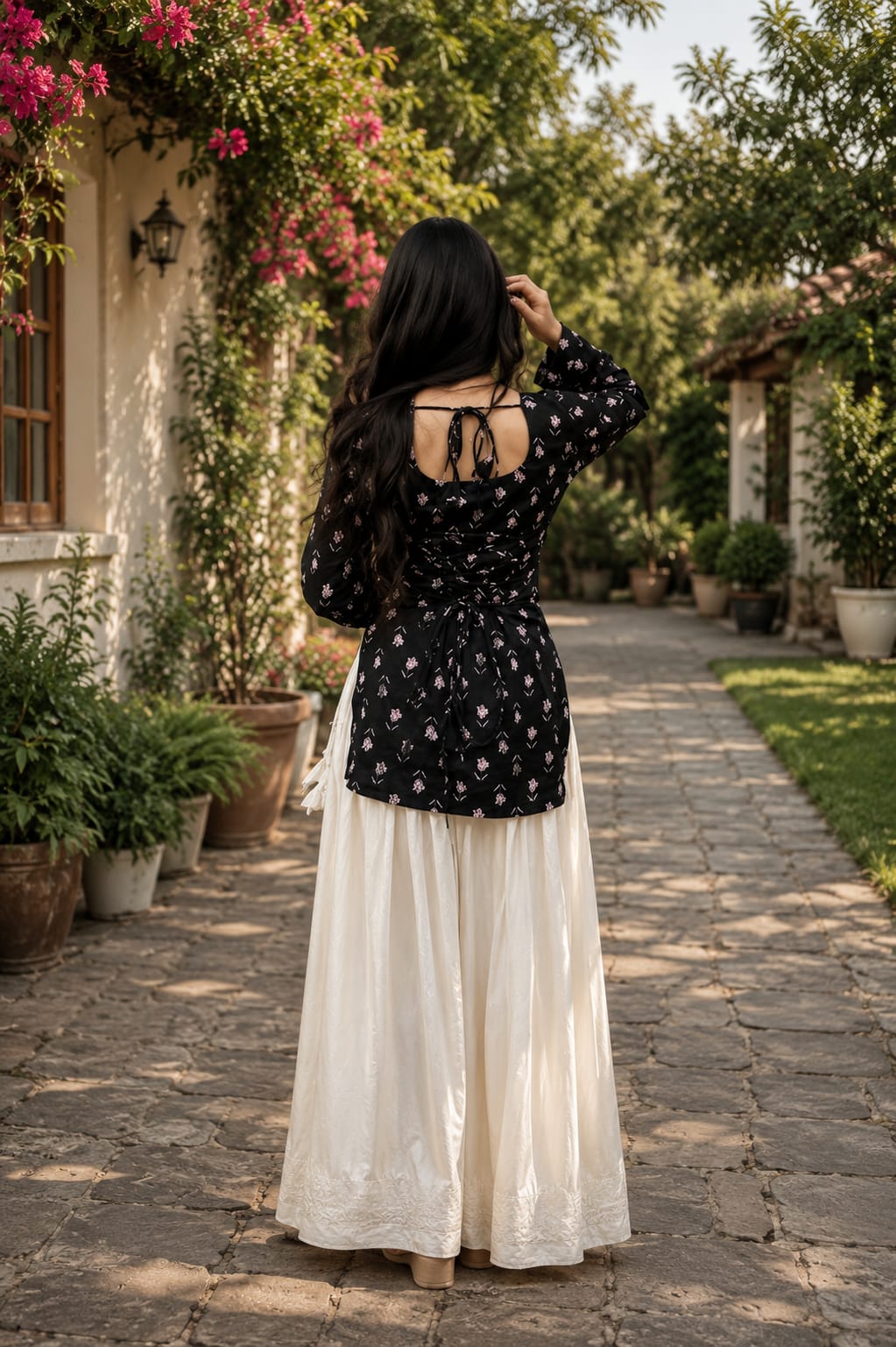 ✨ NEW ARRIVAL | Black Floral Print Tie-Back Kurti