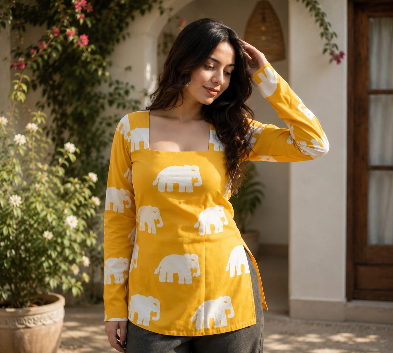 ✨ NEW ARRIVAL | Elephant Print Square Neck Cotton Kurti