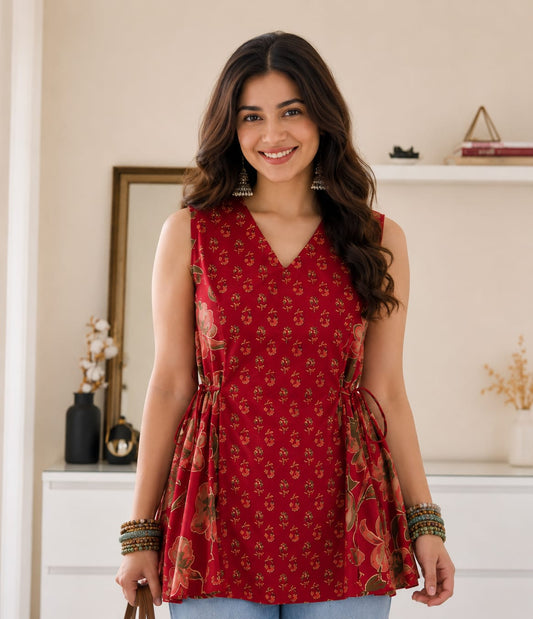 New Arrival – Elegant Red Printed Sleeveless Top