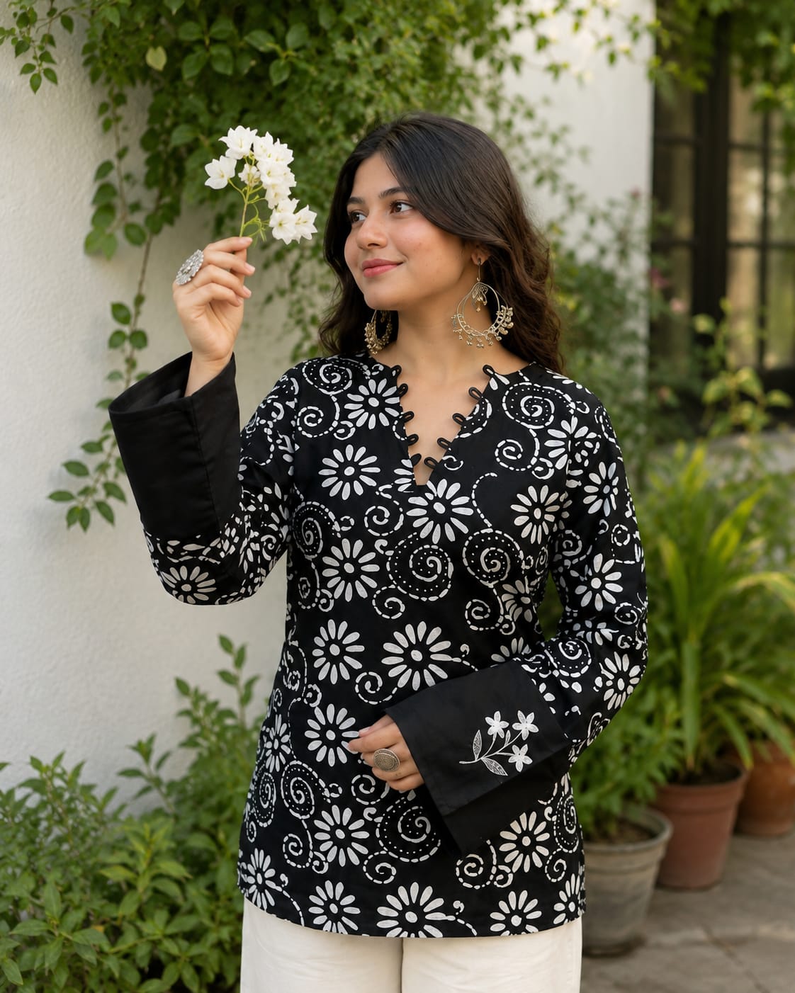 New Arrival – Black Floral Printed Premium Short Kurti