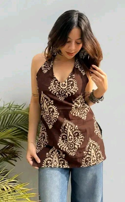 Brown Printed Halter Kurti