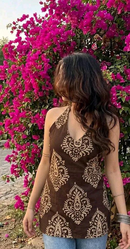 Brown Printed Halter Kurti