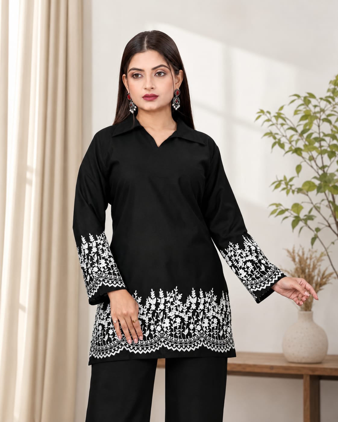Premium Black Embroidered Kurta Pant Set for Women
