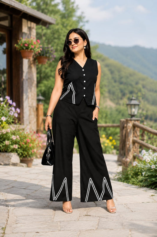 Premium Black Embroidered Co-Ord Set for Women