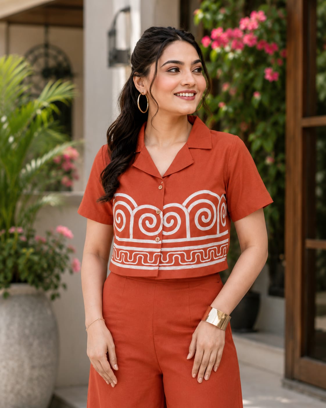 Premium Rust Orange Printed Co-Ord Set for Women