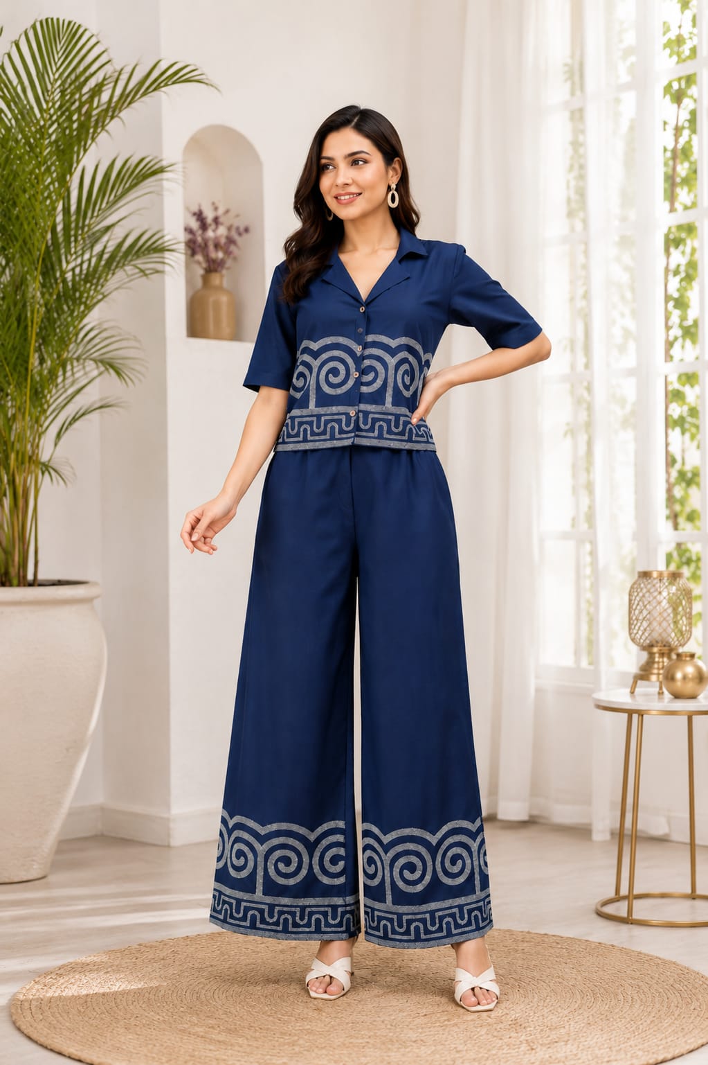 Premium Navy Blue Printed Co-Ord Set for Women