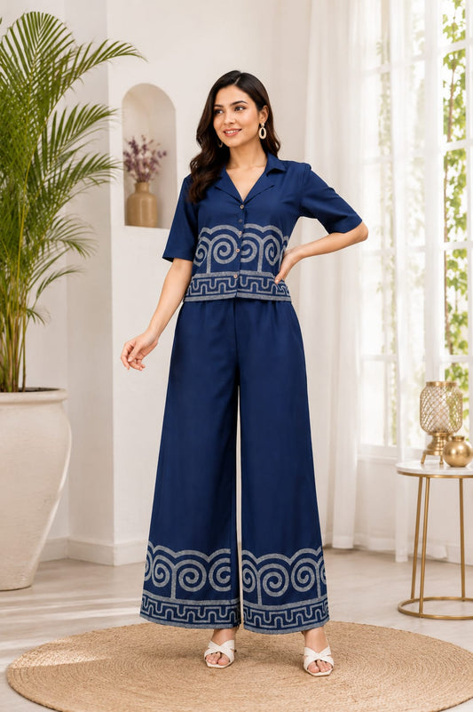 Premium Navy Blue Printed Co-Ord Set for Women