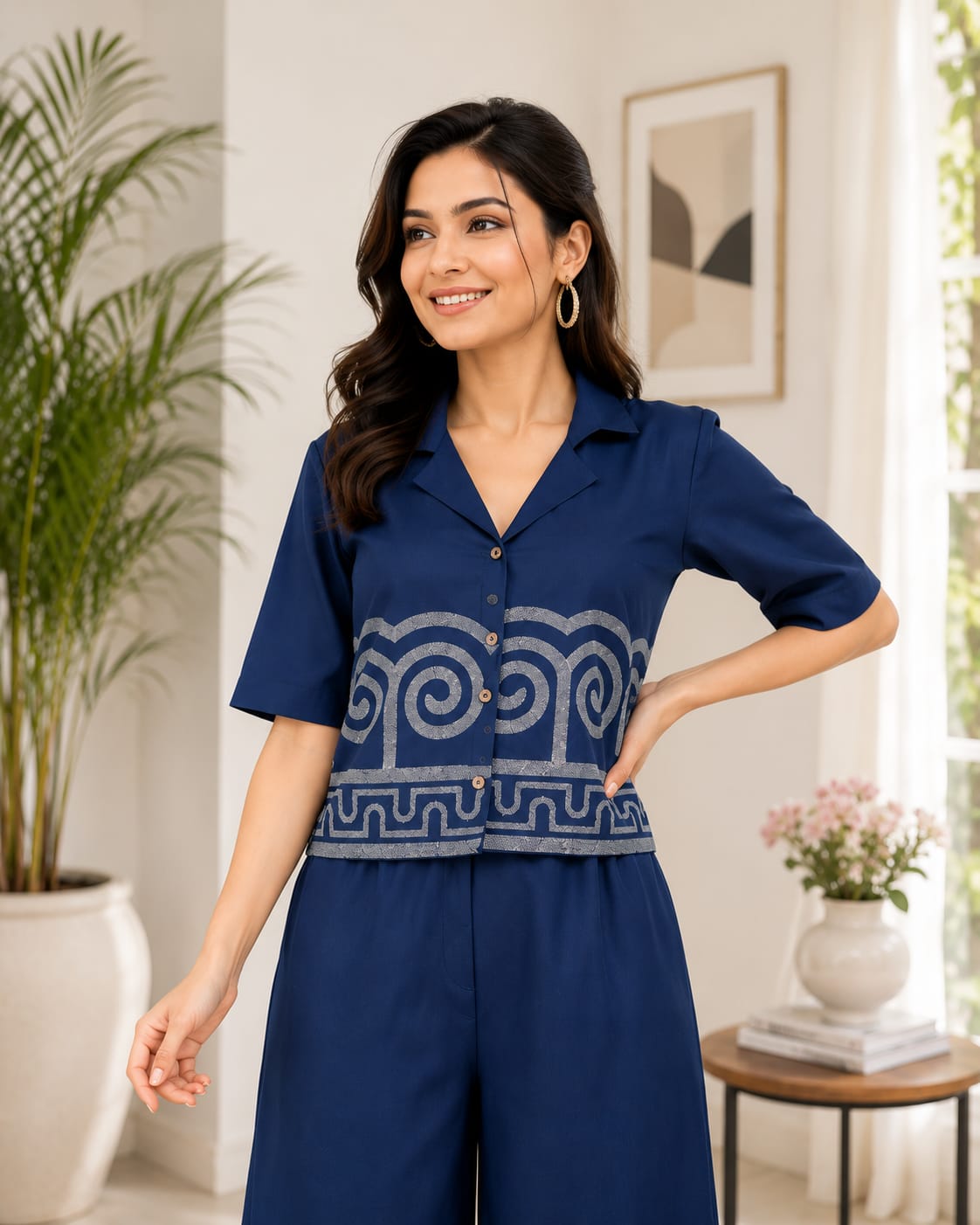 Premium Navy Blue Printed Co-Ord Set for Women