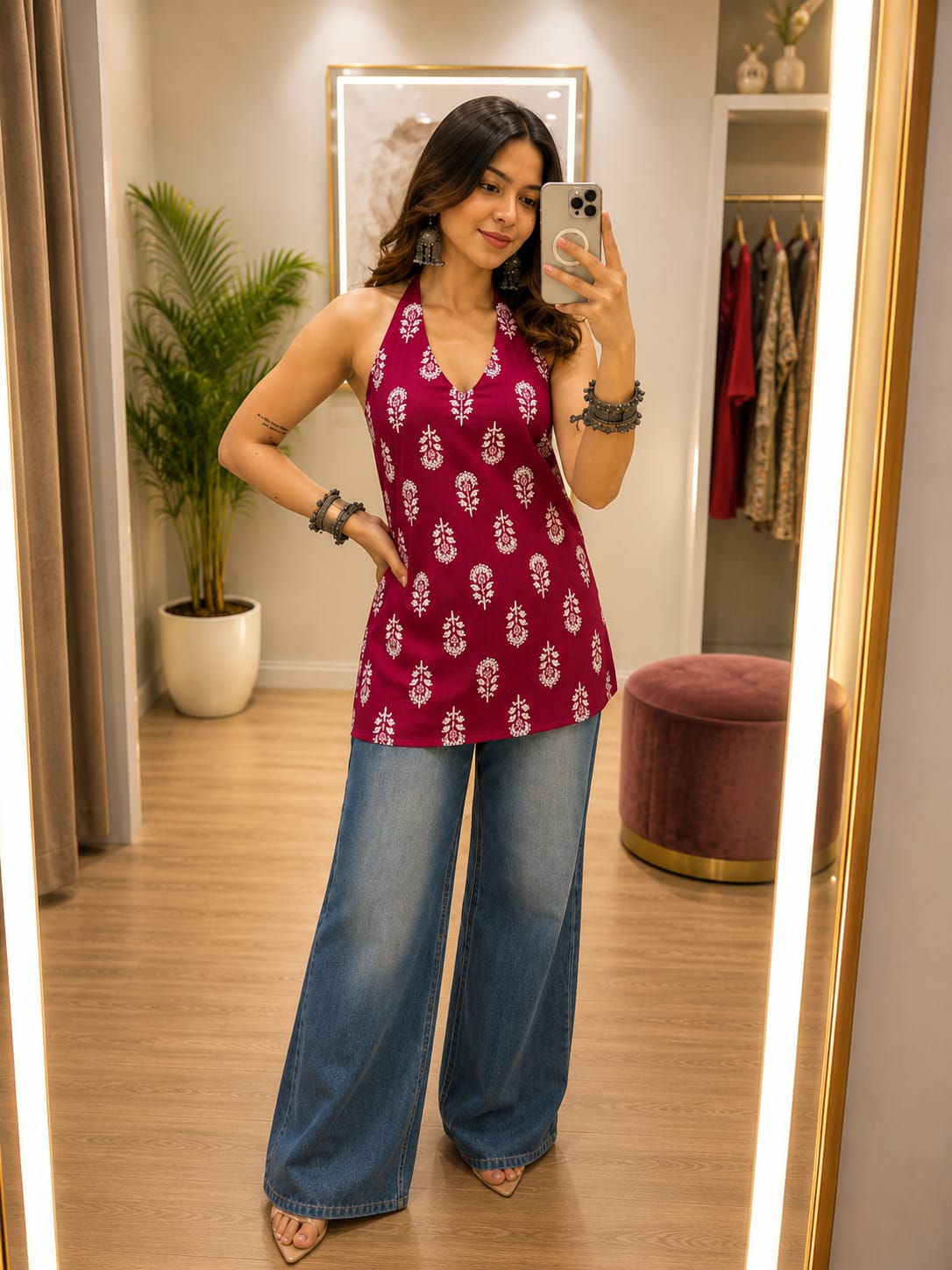 NEW ARRIVAL | Maroon Halter Neck Cotton Top