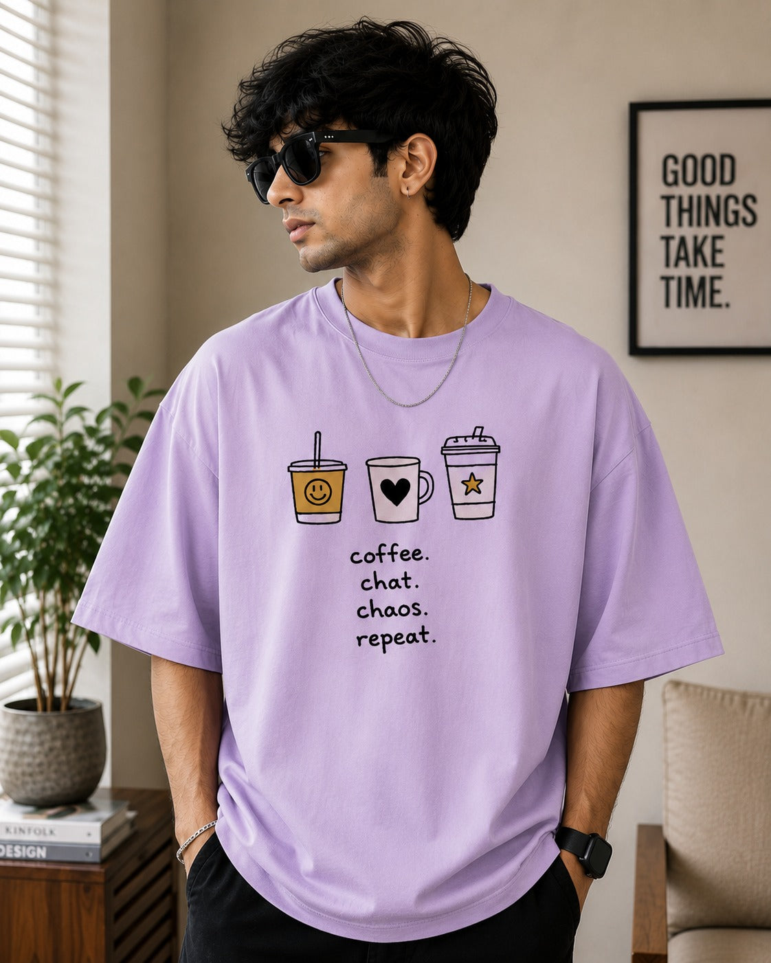 Coffee. Chat. Chaos. Repeat. – Premium Oversized T-Shirt