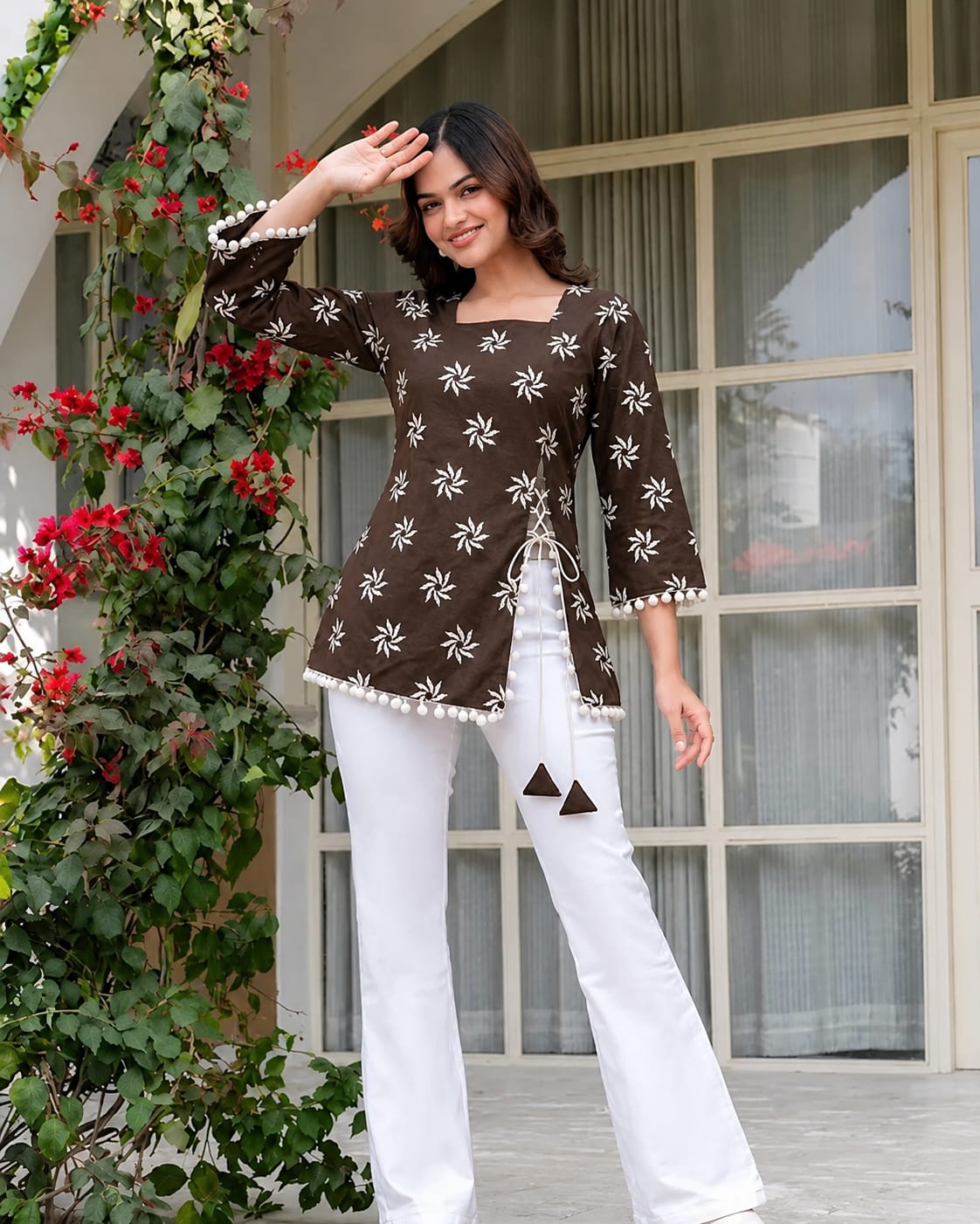 Premium Brown Cotton Designer Kurti