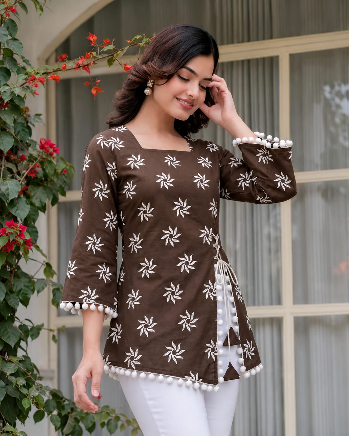 Premium Brown Cotton Designer Kurti