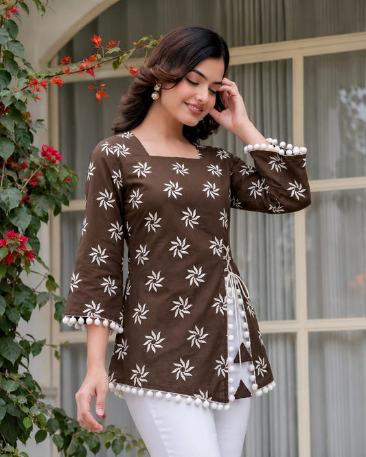 Premium Brown Cotton Designer Kurti