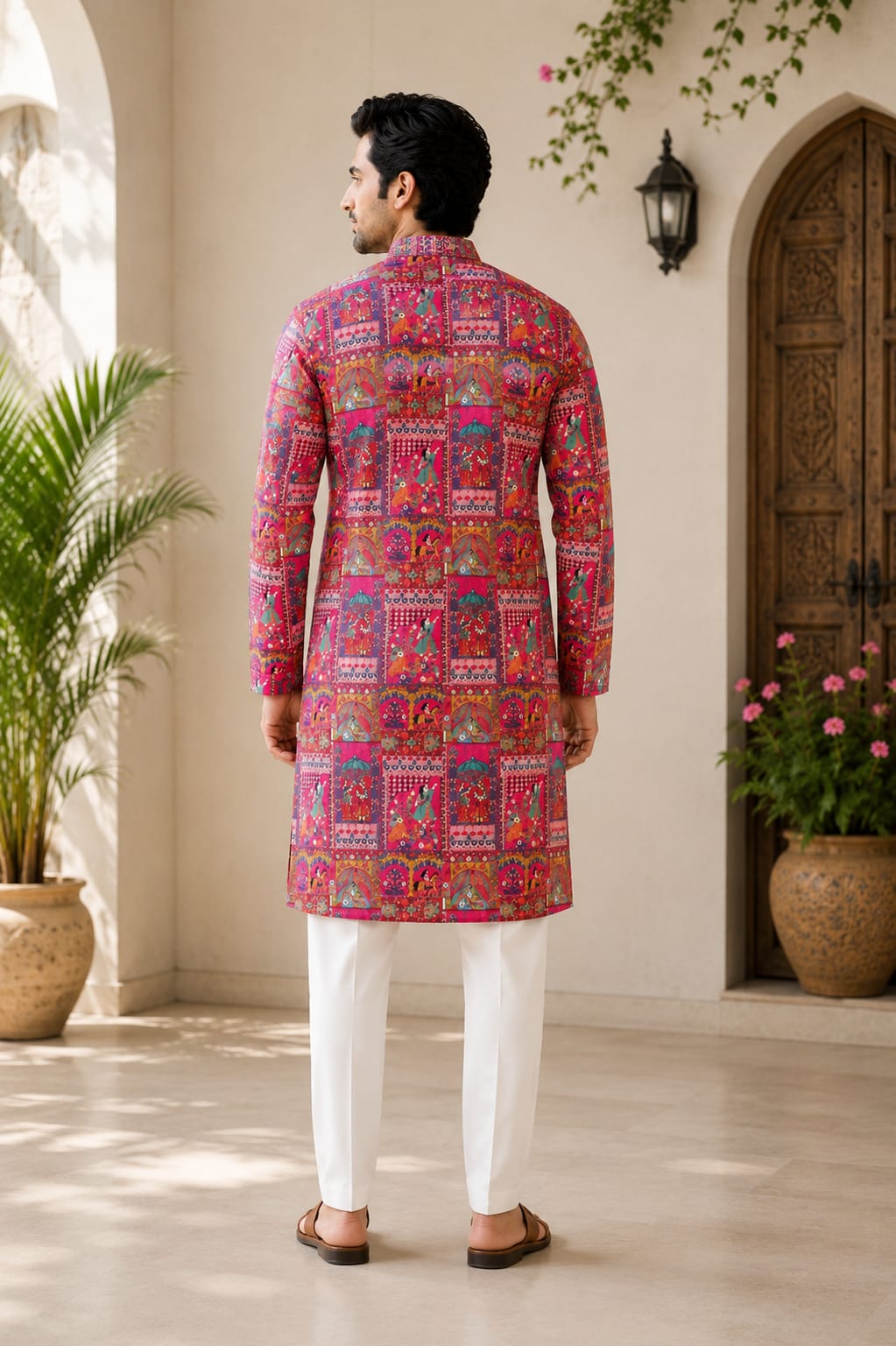 Men's Multicolor Rajasthani Folk Art Printed Kurta
