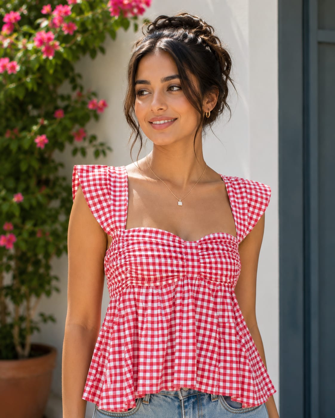 NEW ARRIVAL 🎀 Red Gingham Smocked Peplum Top
