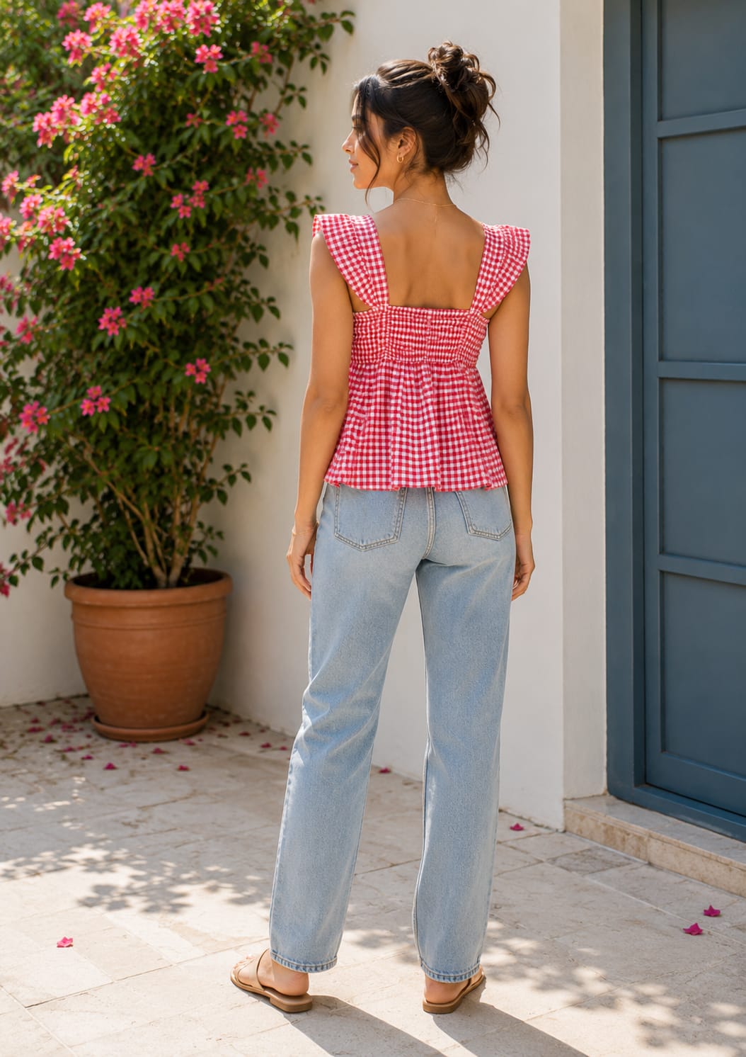 NEW ARRIVAL 🎀 Red Gingham Smocked Peplum Top