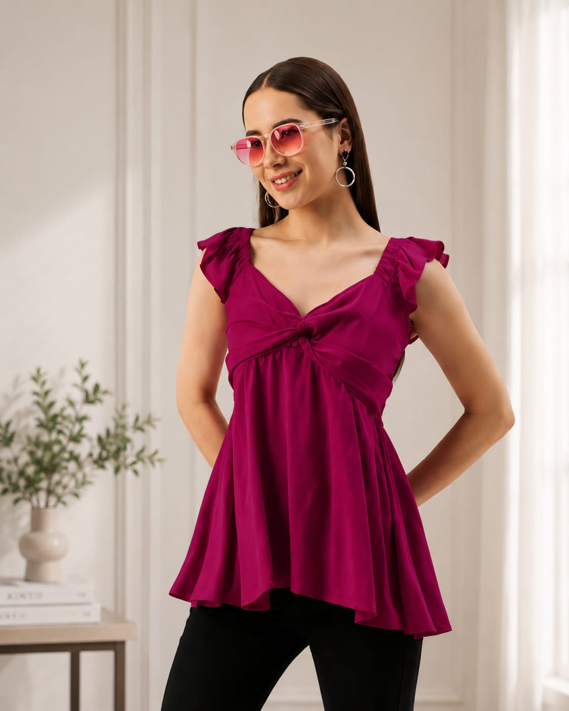 NEW ARRIVALS | Ruffle Bow Front Peplum Top