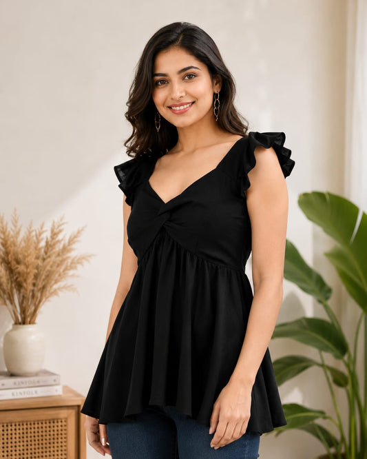 NEW ARRIVALS | Ruffle Bow Front Peplum Top
