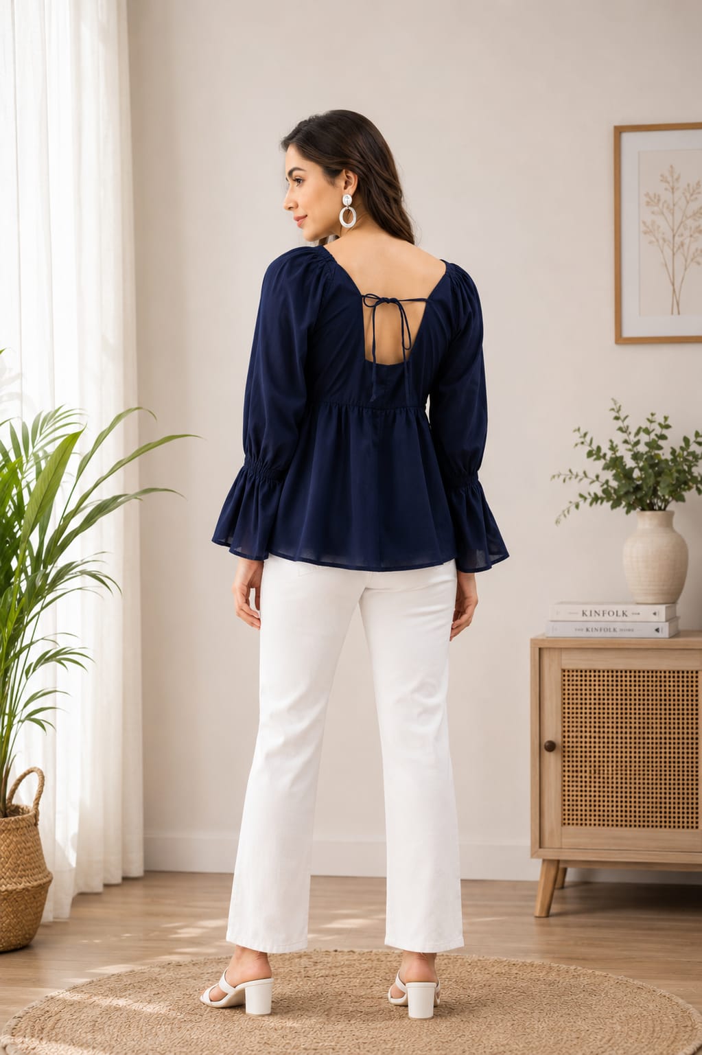 NEW ARRIVALS | Navy Blue Tie-Back Flared Top