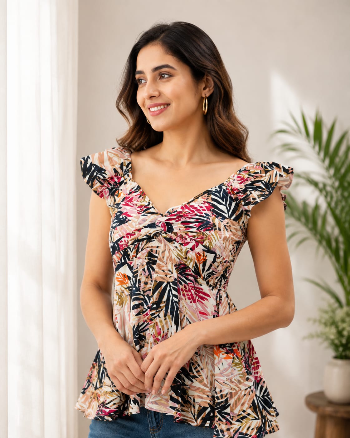 NEW ARRIVALS | Printed Ruffle Bow Peplum Top