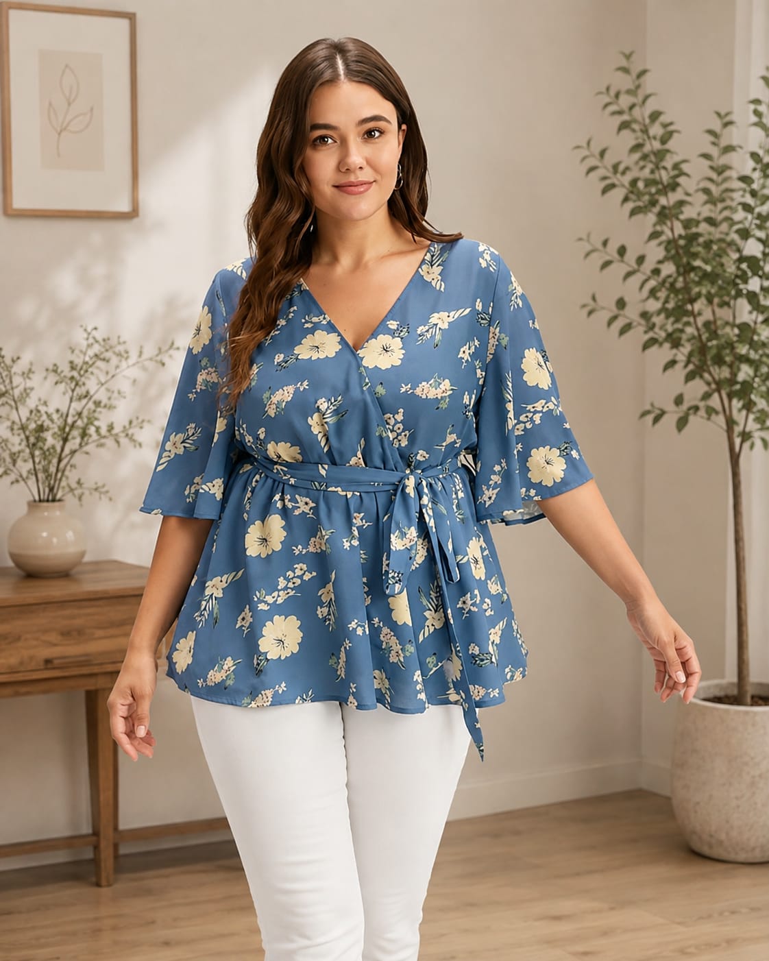 NEW ARRIVALS | Blue Floral Wrap Peplum Top
