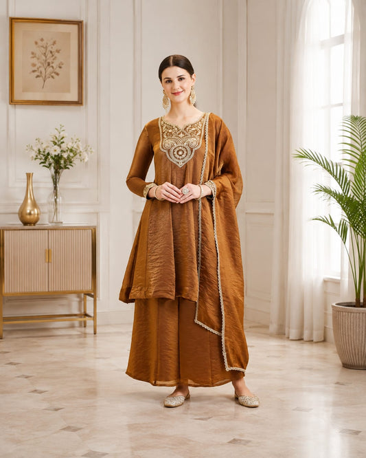 Festive Ethnic Elegance – Rich Brown Embroidered