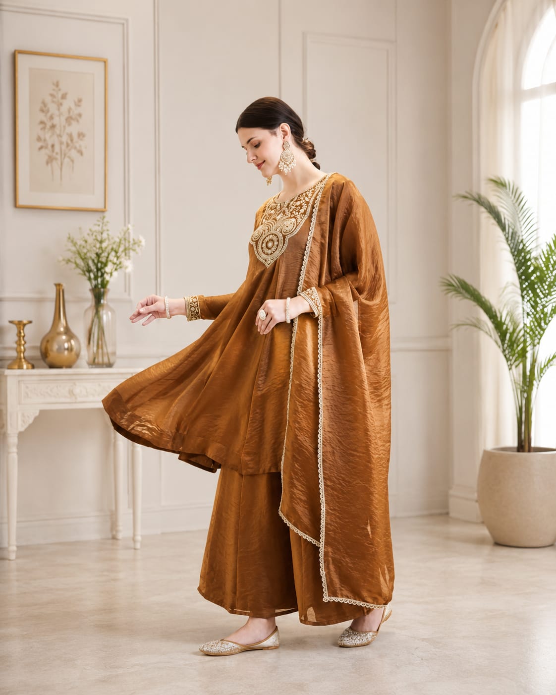 Festive Ethnic Elegance – Rich Brown Embroidered