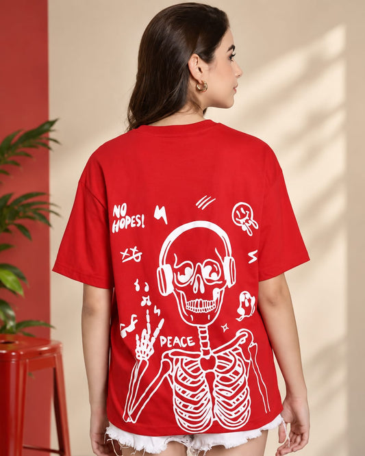 NO HOPES!” SKELETON GRAPHIC OVERSIZED T-SHIRT
