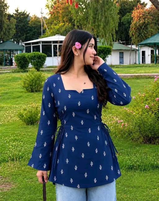 Navy Blue Floral Printed Kurti