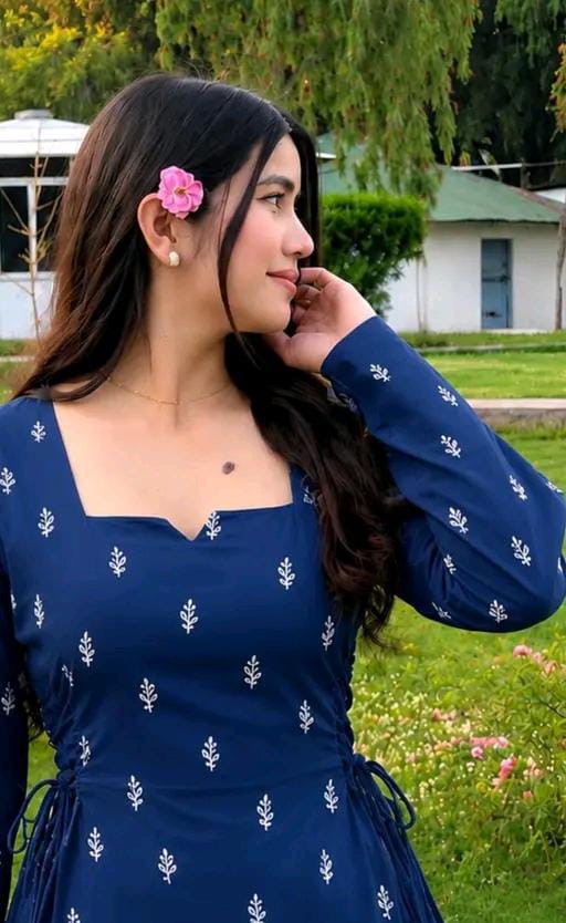 Navy Blue Floral Printed Kurti