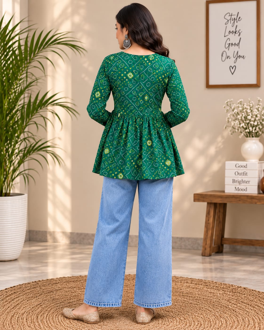 Emerald Green Printed Flared Kurti