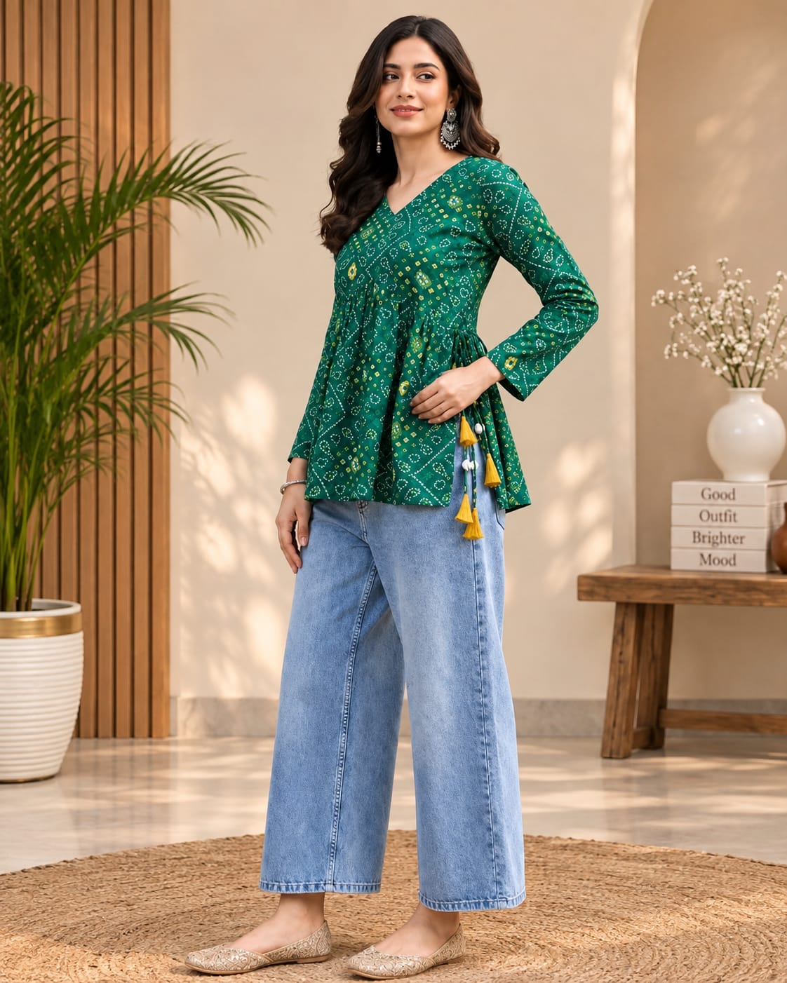 Emerald Green Printed Flared Kurti